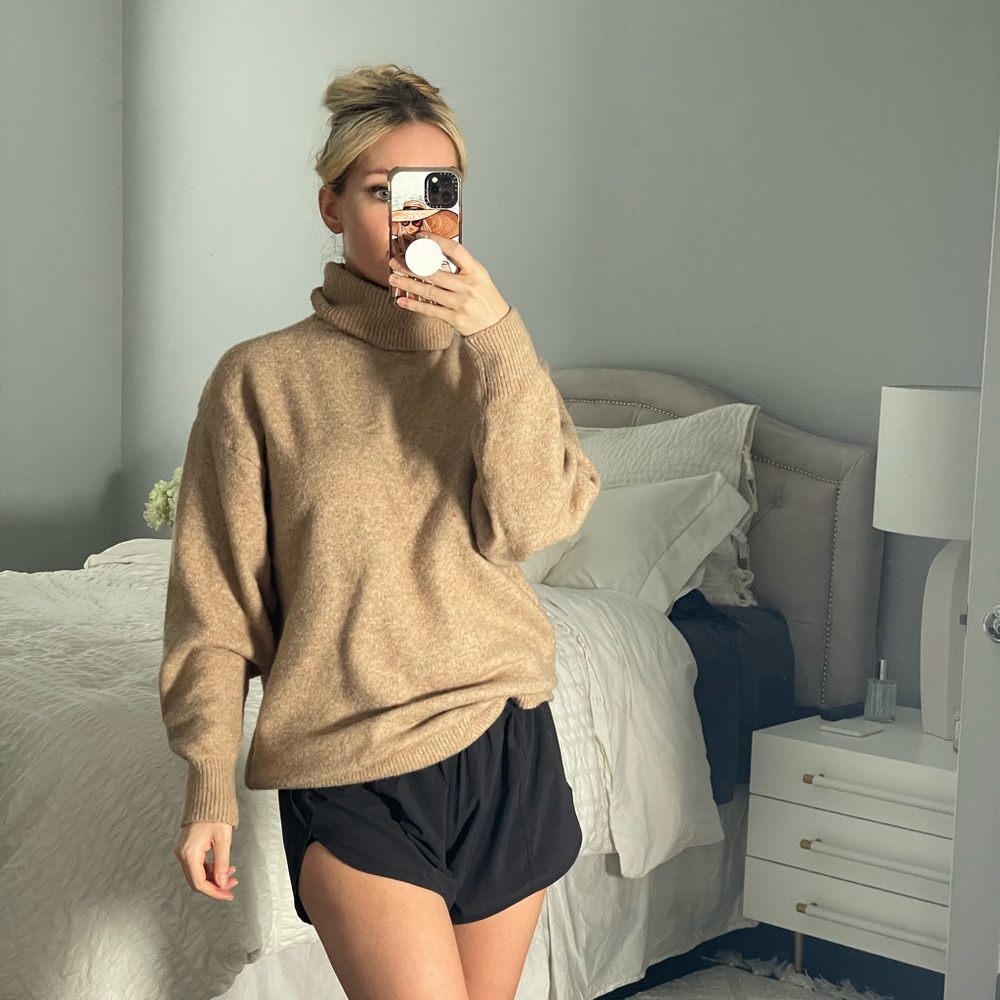 H&M Tan Cozy Oversized Turtleneck Sweater